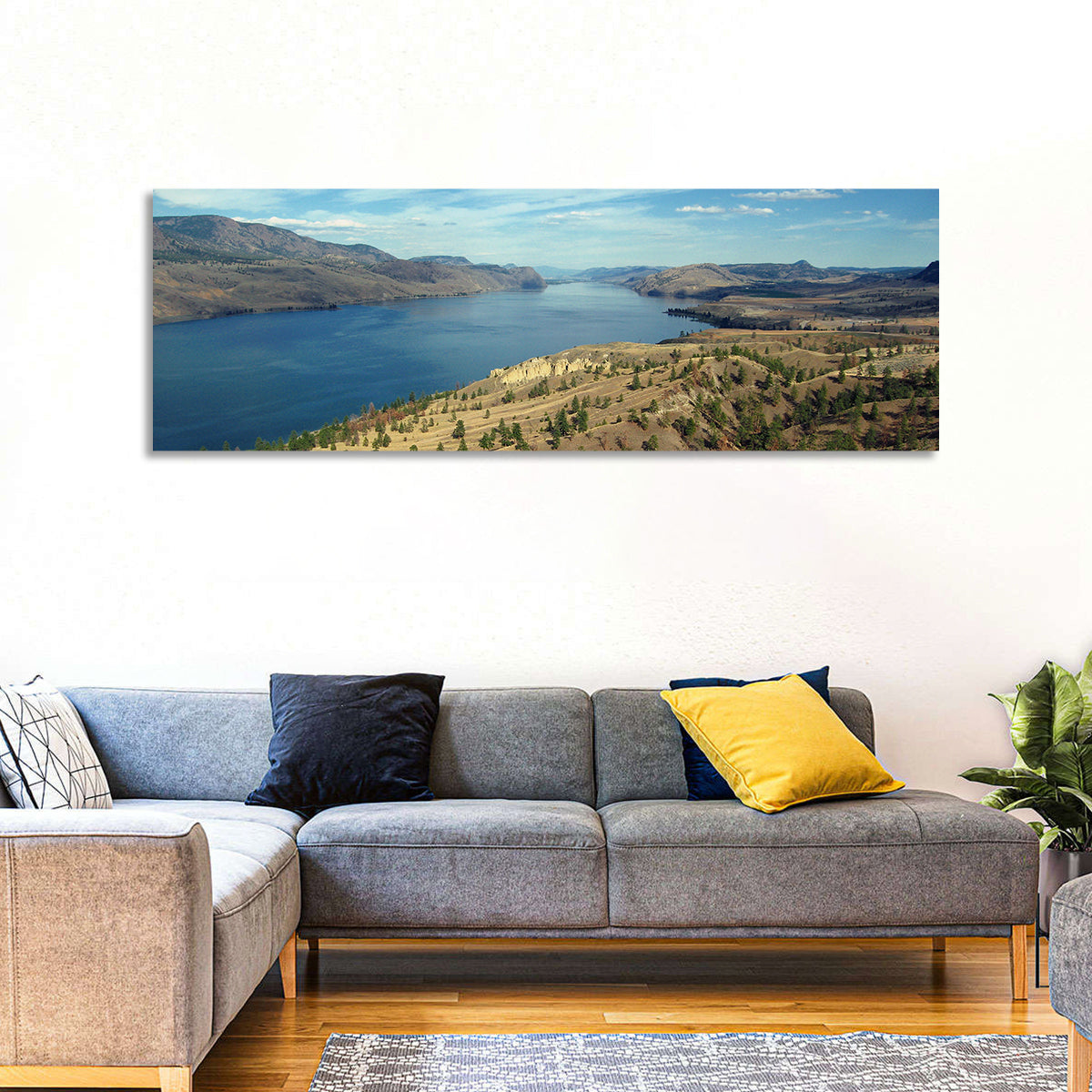 Kamloops Lake View Wall Art in a room, panoramic