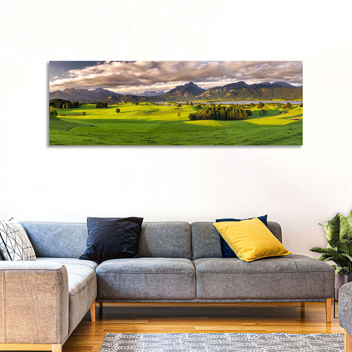 Füssen Forggensee Alpine Lake Landscape Wall Art in a room, panoramic