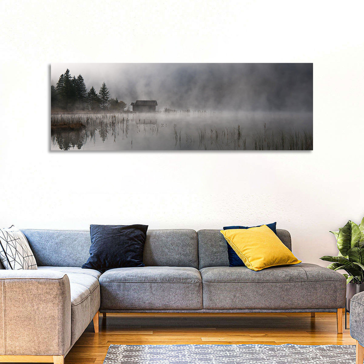 Ferchensee Morning Mist Wall Art in a room, panoramic