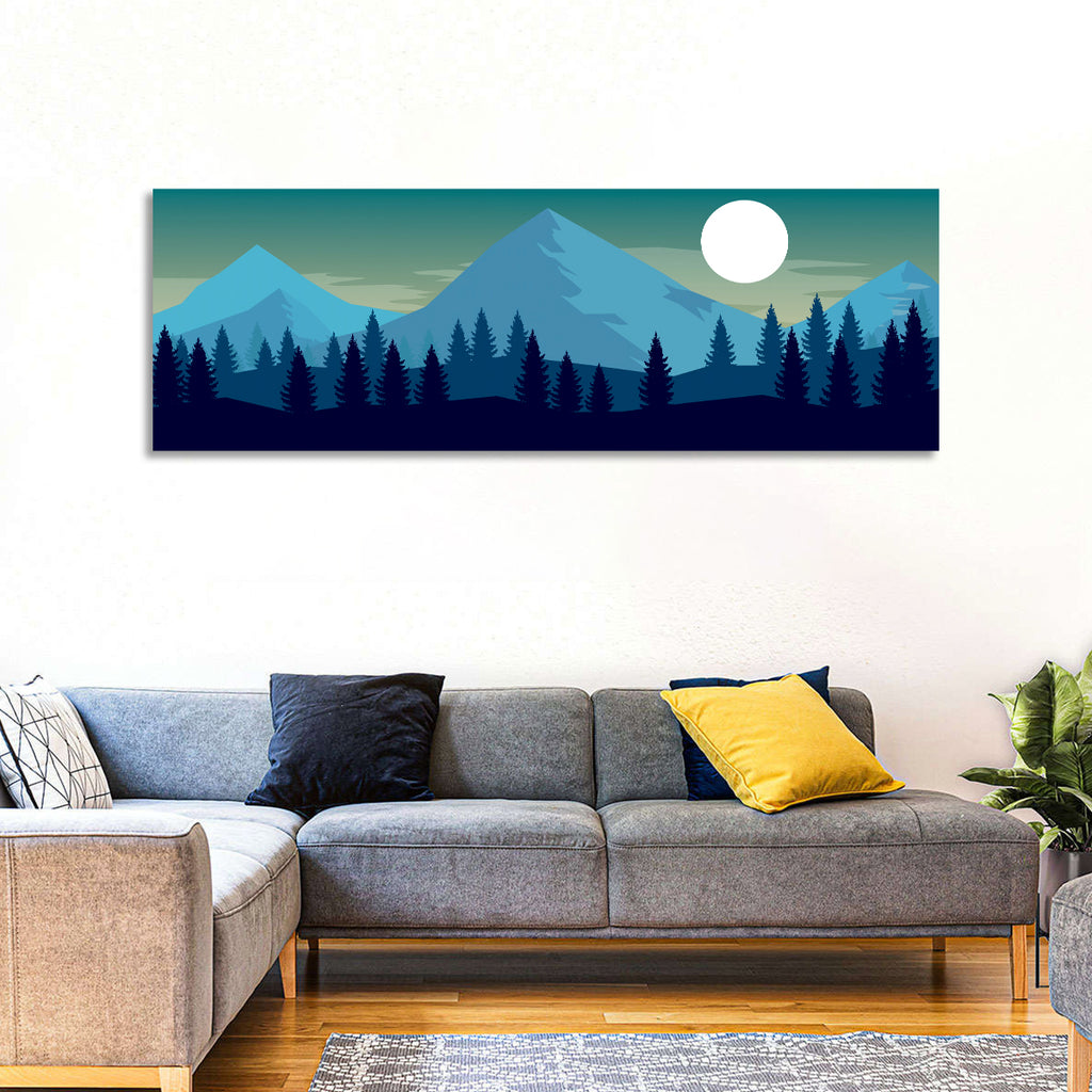 Moonlit Snowy Mountain Forest Wall Art