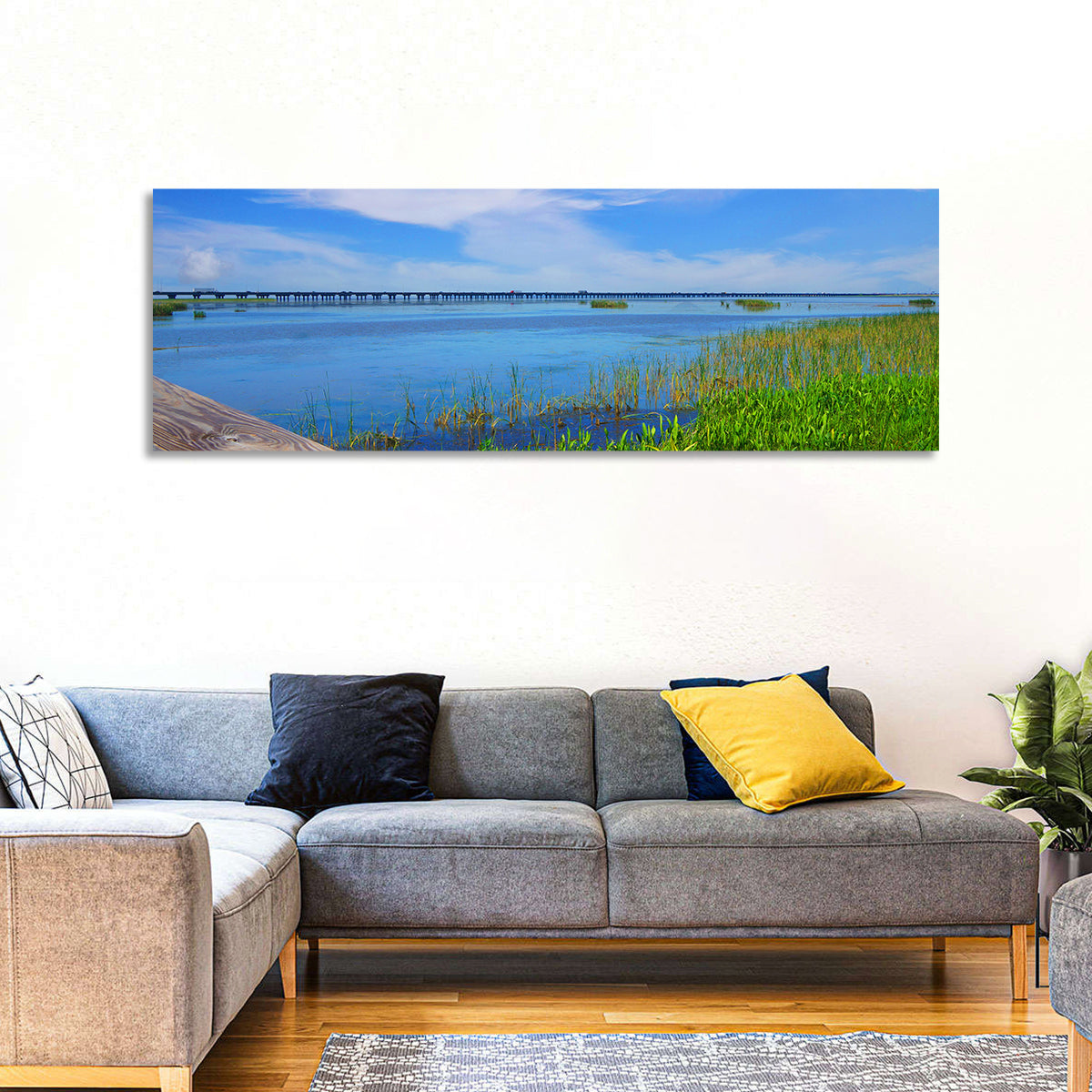 Meaher State Park Boardwalk Wall Art in a room, panoramic