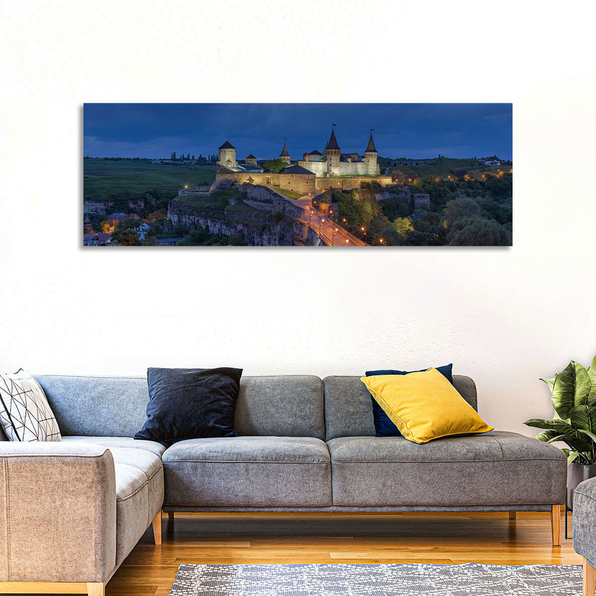 Kamianets-podilskyi Fortress at Dusk Wall Art in a room, panoramic