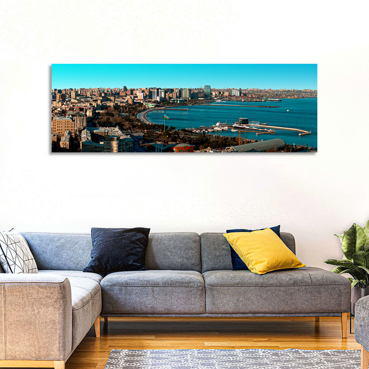 Baku Bay Panorama Wall Art in a room, panoramic