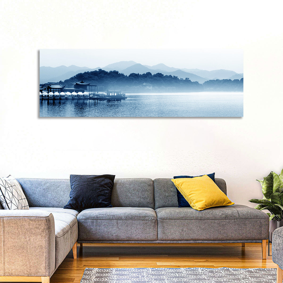 Hangzhou West Lake Wall Art in a room, panoramic