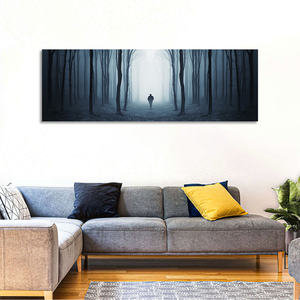 Lone Figure in Misty Forest Wall Art
