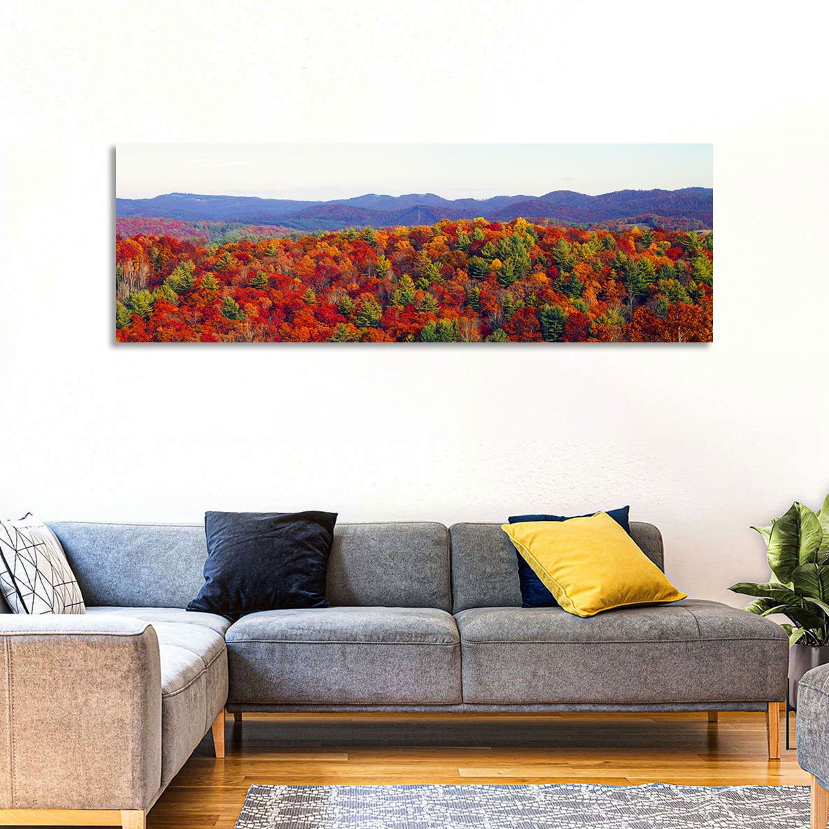 Autumn in the Appalachian Forest Wall Art in a room, panoramic