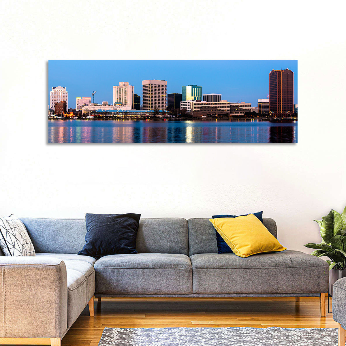 Norfolk Skyline at Twilight Wall Art in a room, panoramic