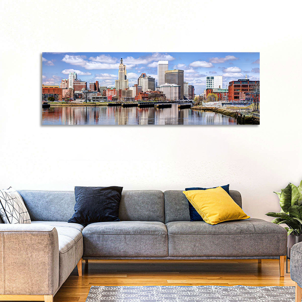 Providence Skyline Wall Art in a room, panoramic
