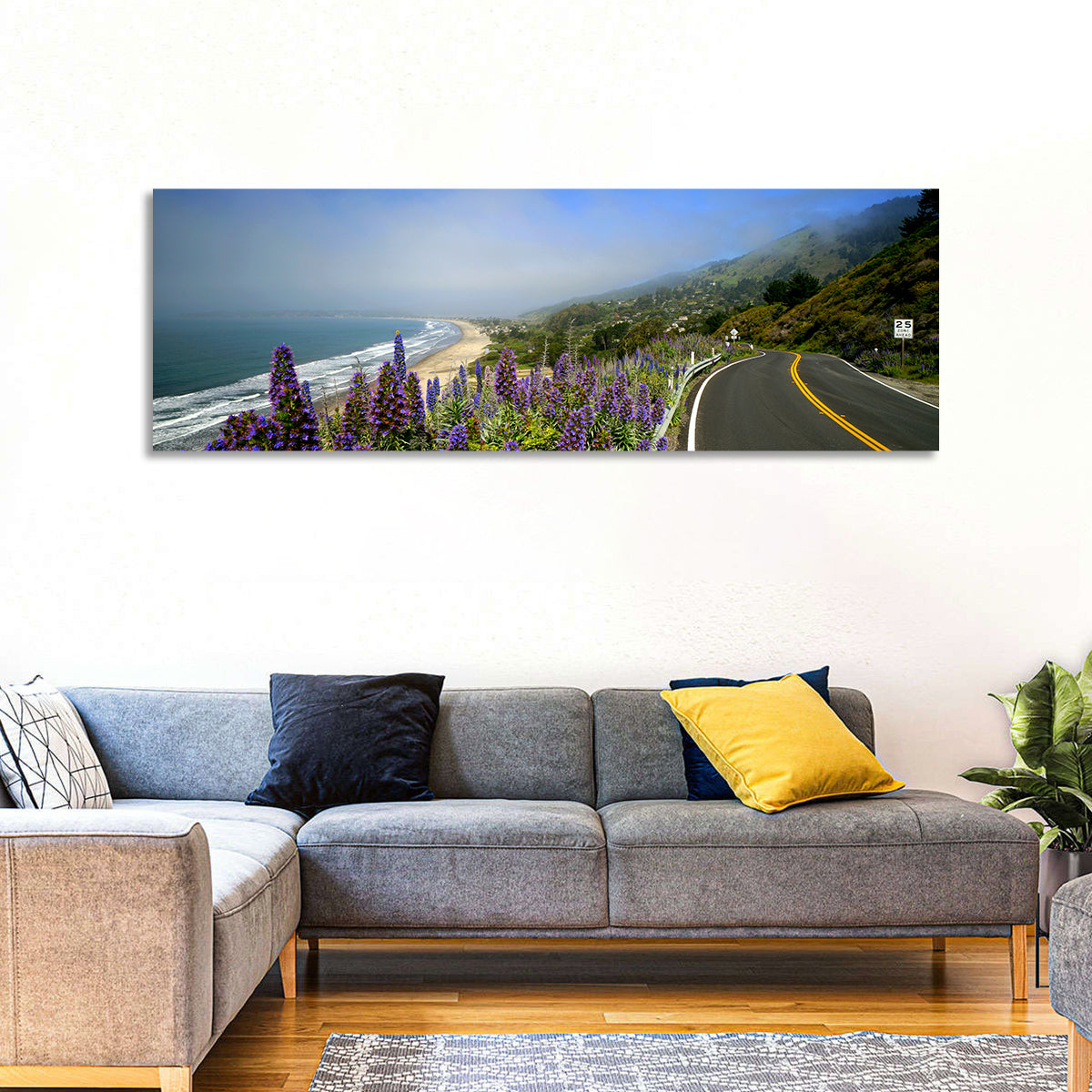 Big Sur Coastal Road Wall Art in a room, panoramic