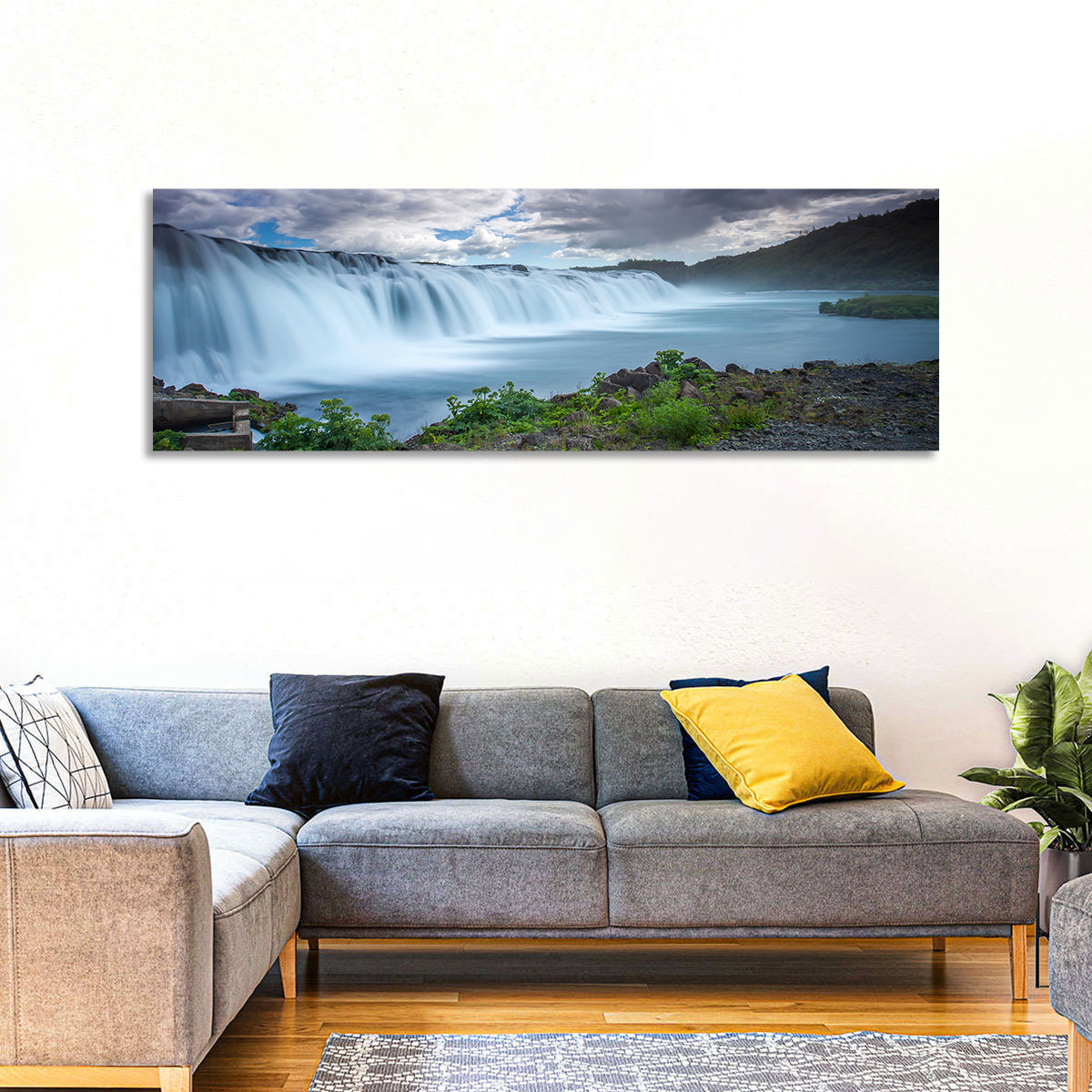 Faxi Waterfall, Iceland Wall Art in a room, panoramic
