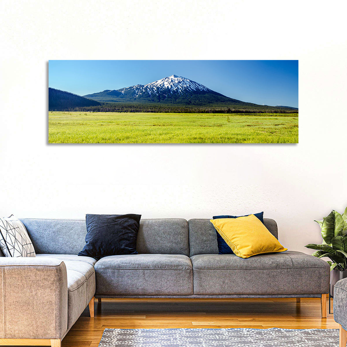 Mount Bachelor Wall Art in a room, panoramic