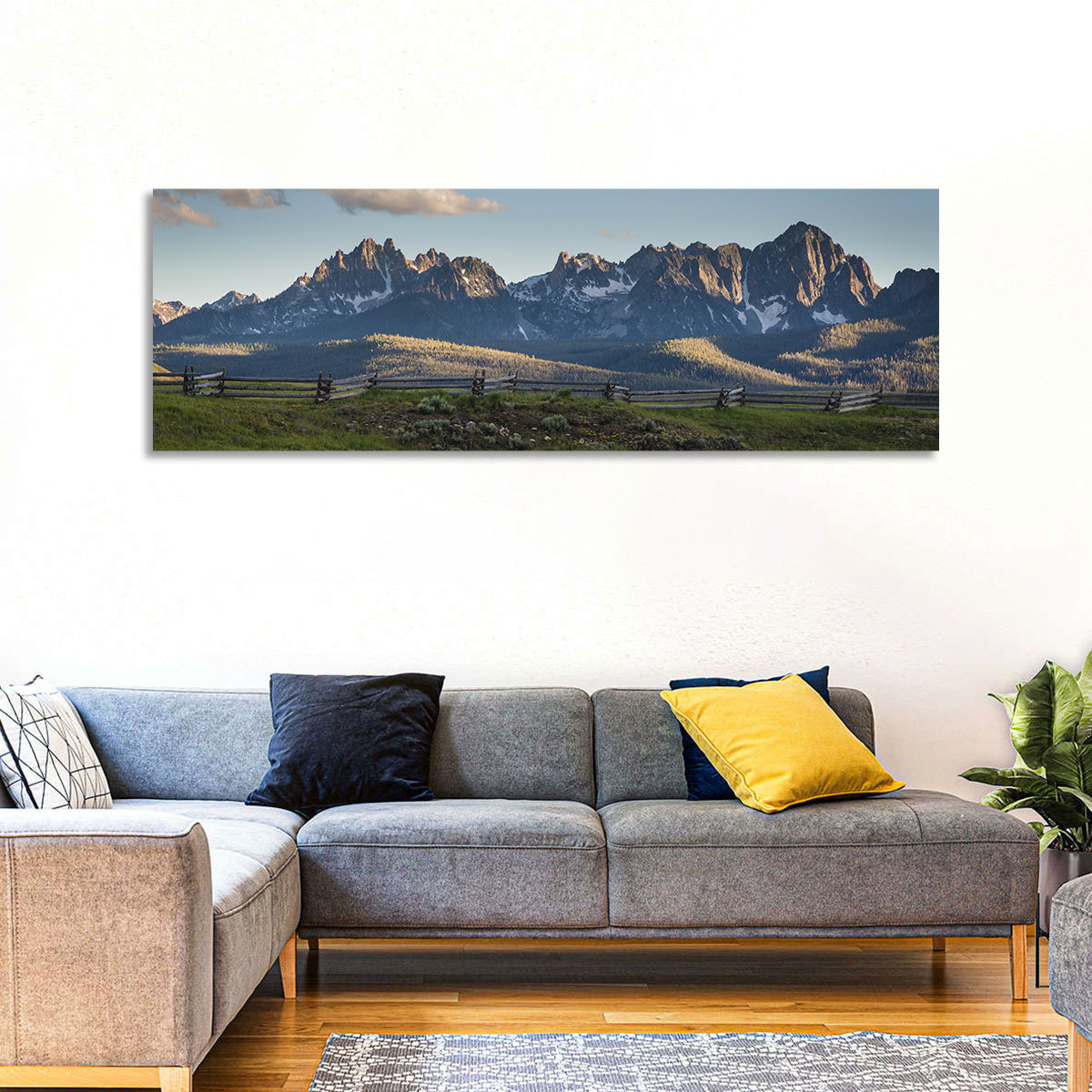 Sawtooth Mountains, Idaho Wall Art in a room, panoramic