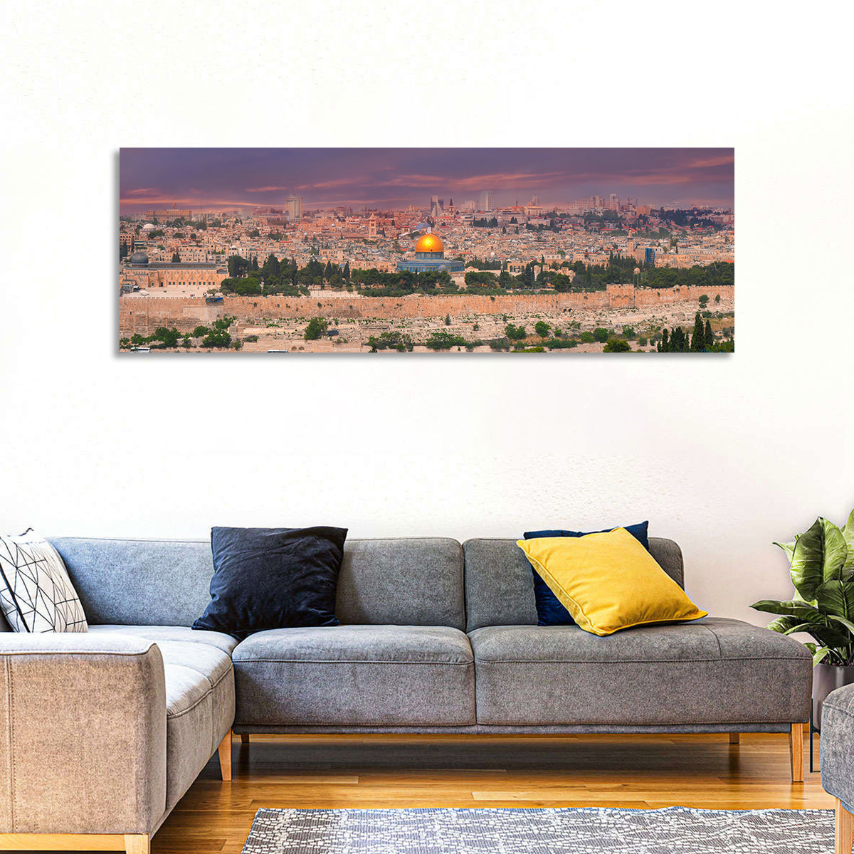 Jerusalem Golden Dome at Dusk Wall Art in a room, panoramic