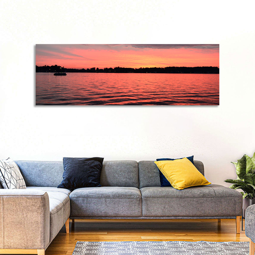 Lake James Sunset with Boat Wall Art