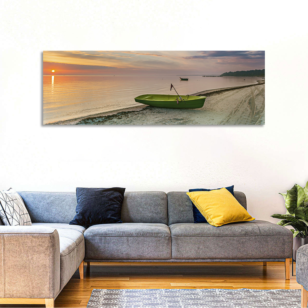 Green Rowboat at Sunrise Wall Art