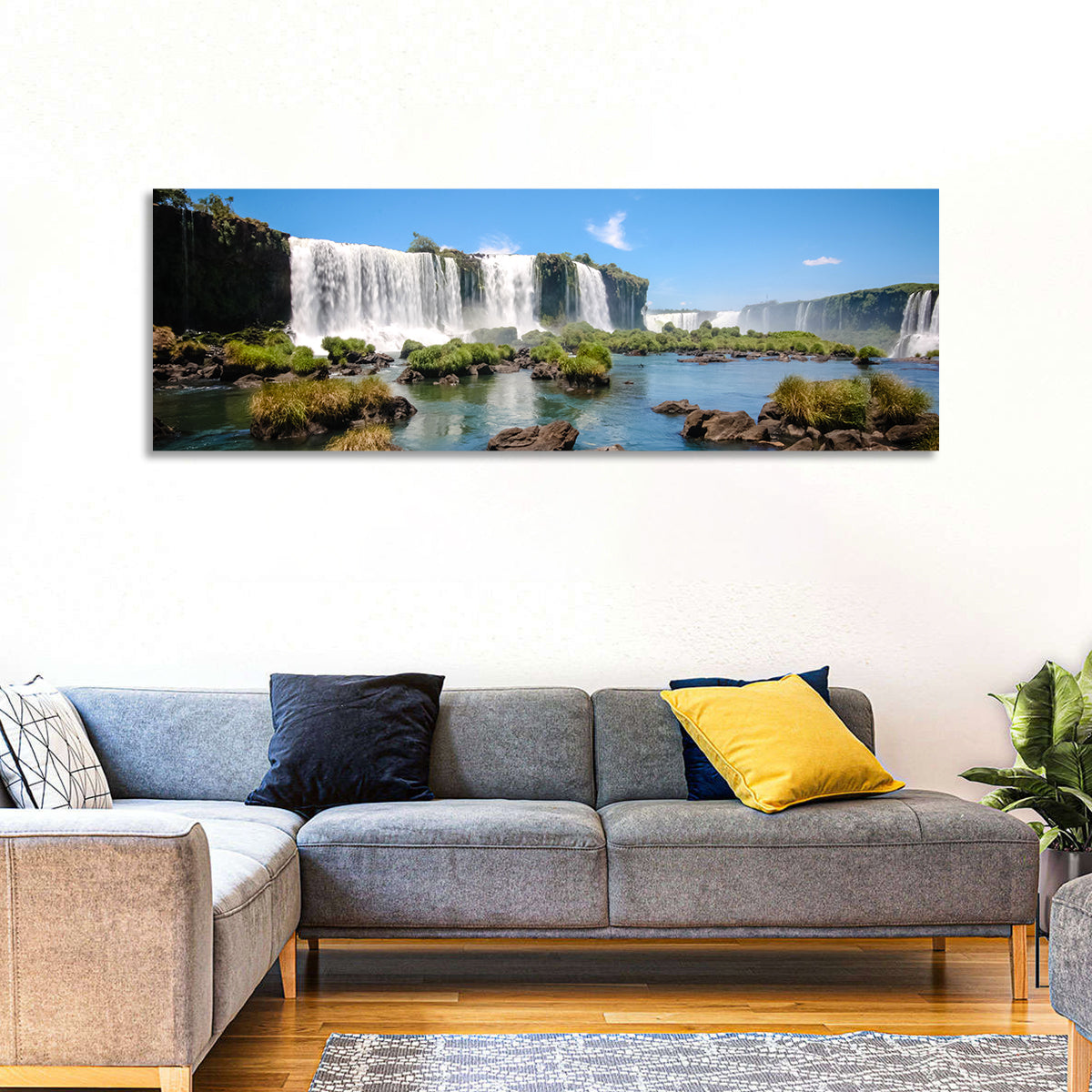 Iguazu River and Falls, Foz Do Iguaçu Wall Art in a room, panoramic