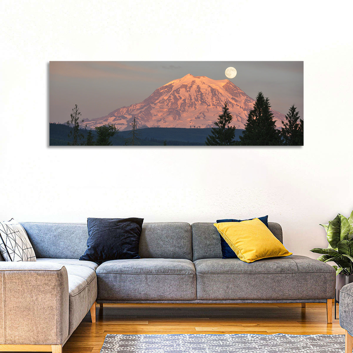 Mount Rainier Alpenglow with Full Moon Wall Art