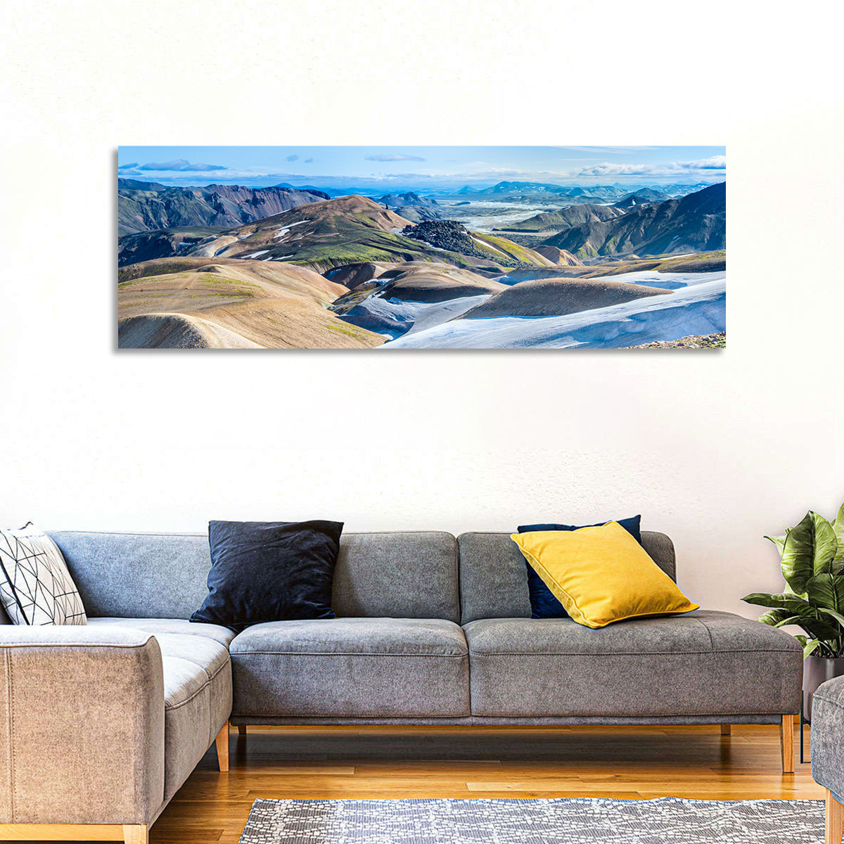 Rhyolite Mountain Range Wall Art in a room, panoramic