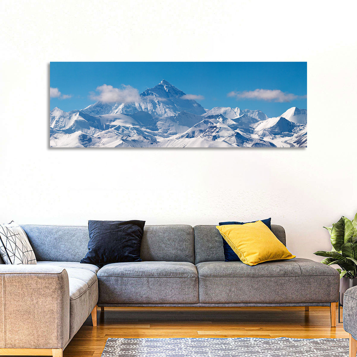 Mount Everest Snow Ridge Wall Art in a room, panoramic