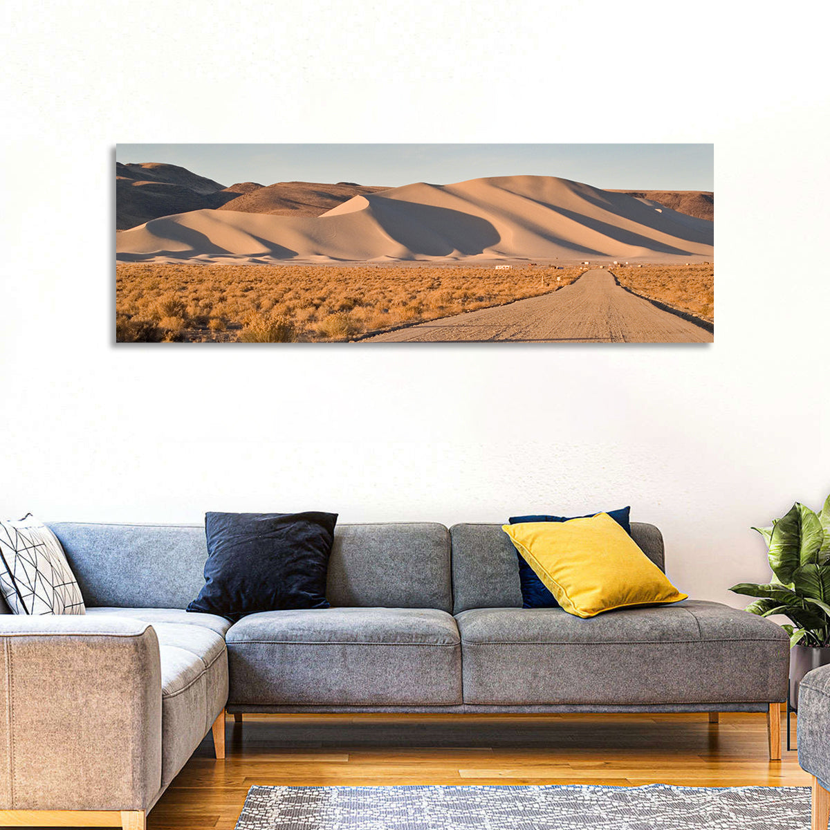 Sand Mountain Dune Road Wall Art in a room, panoramic