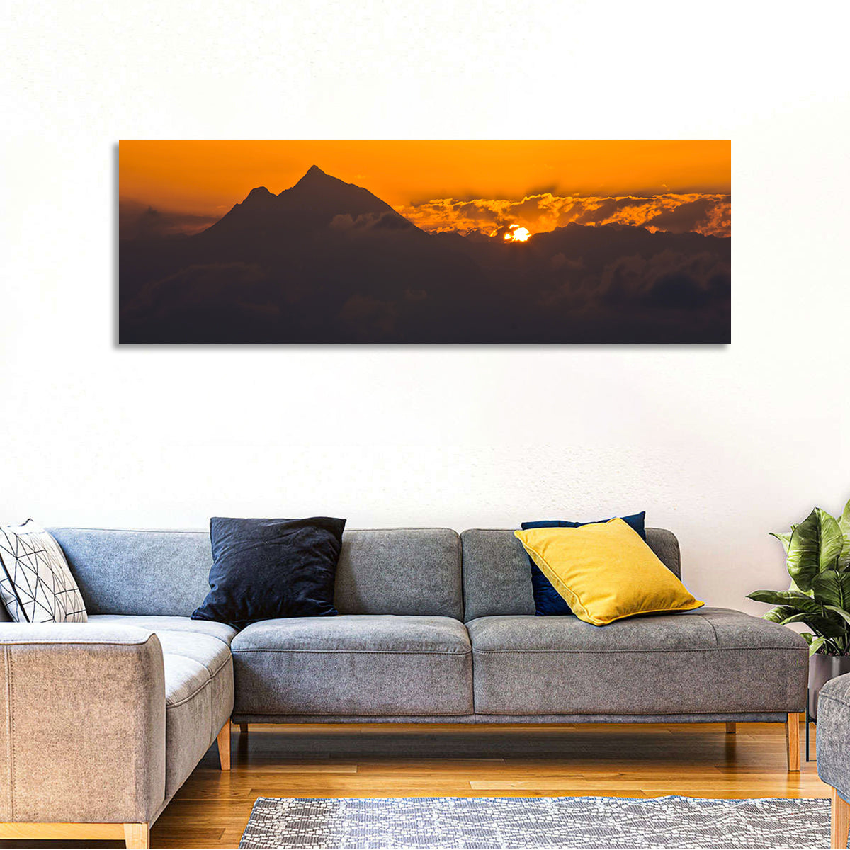 Athos Mountain Sunrise Wall Art in a room, panoramic