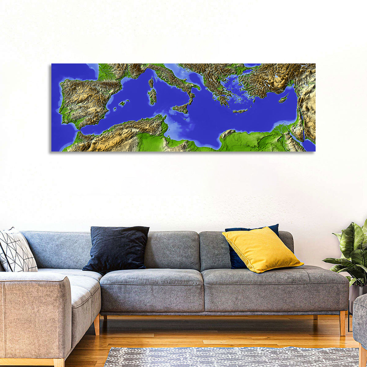 Mediterranean Sea Shaded Relief Map Wall Art