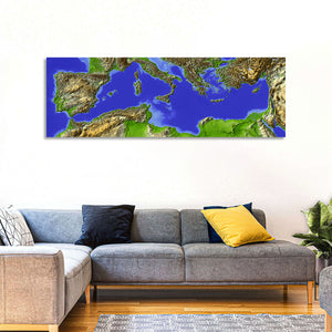 Mediterranean Shaded Relief Map Wall Art