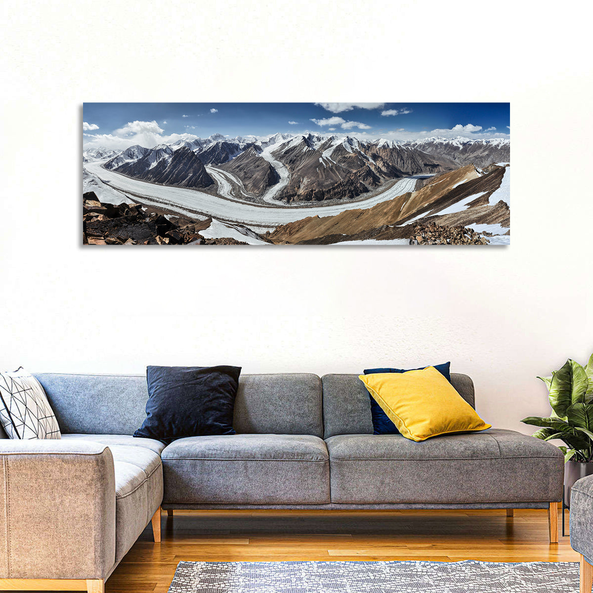 Fedchenko Glacier Valley Wall Art in a room, panoramic