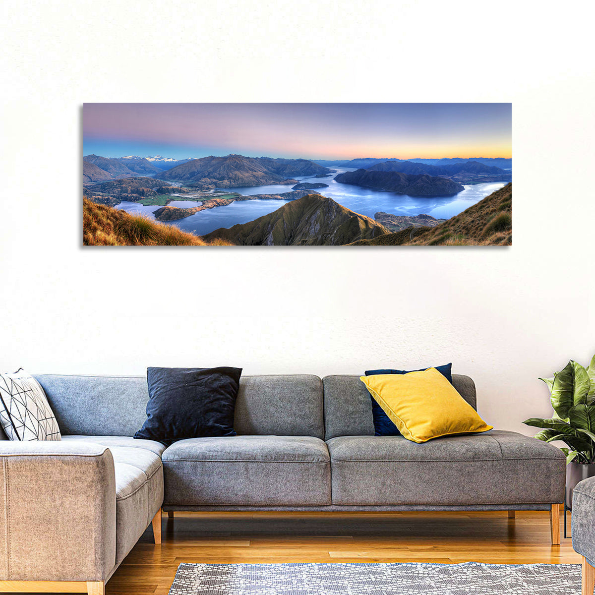 Lake Wanaka from Roys Peak Wall Art in a room, panoramic