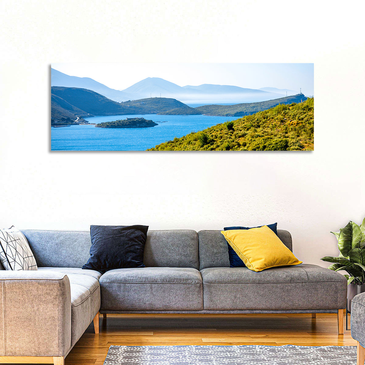 Porto Palermo Bay with Ali Pasha Castle Wall Art in a room, panoramic