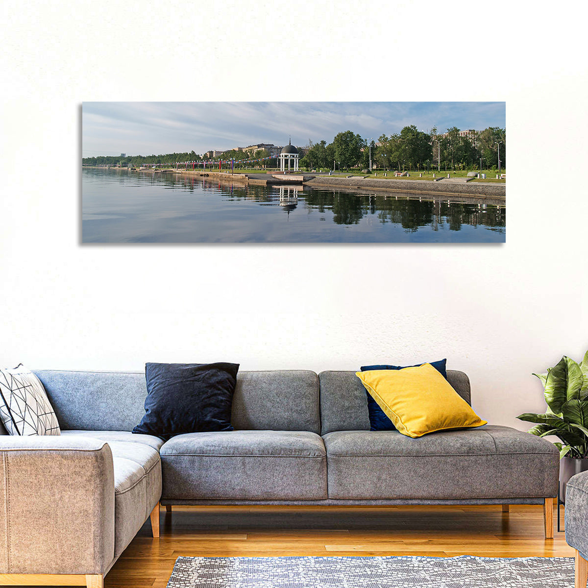Lake Onega Promenade with Gazebo Wall Art in a room, panoramic