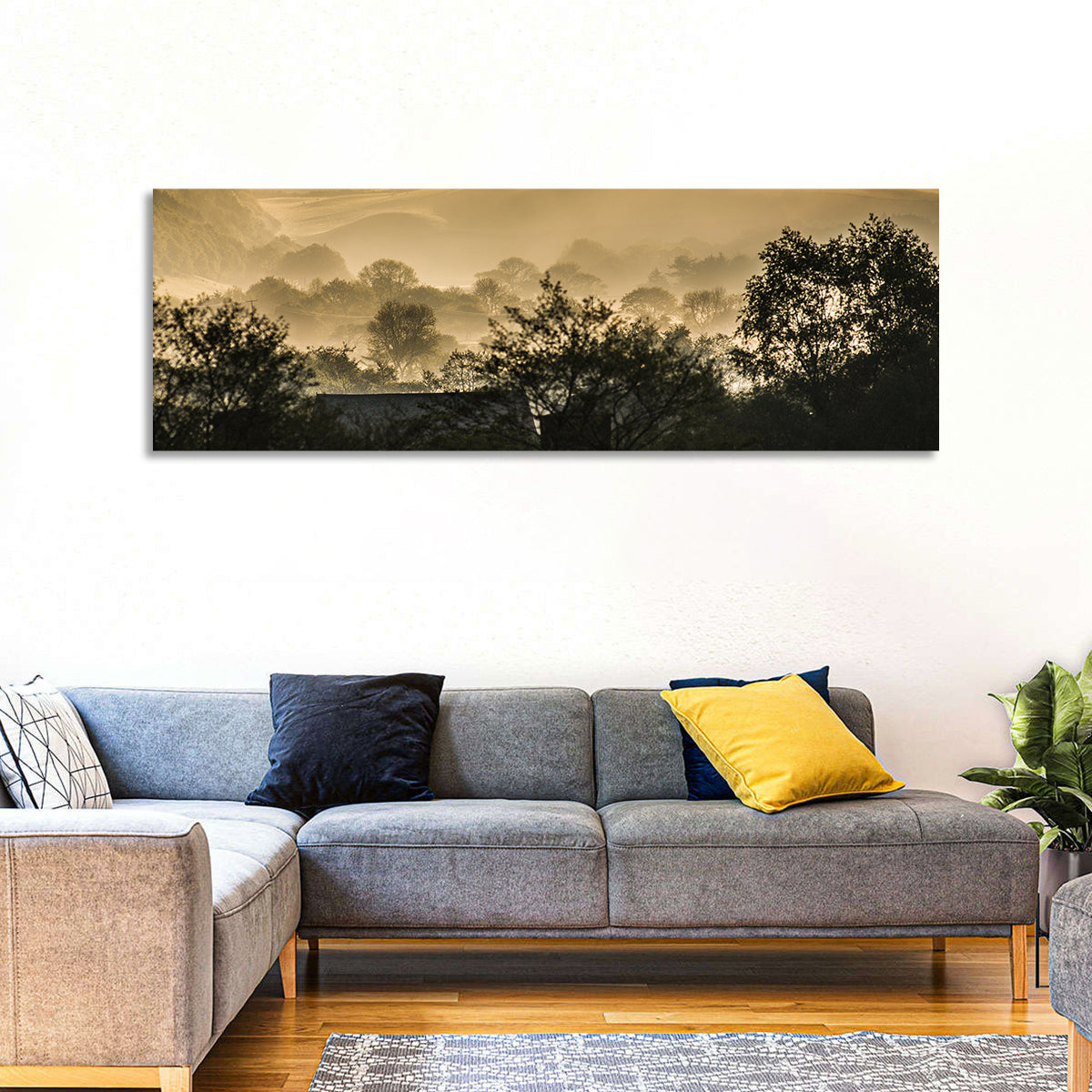 Bronze Morning Mist Over Hills Wall Art
