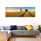 Sunset Wheat Field with Red Roof Cottage Wall Art