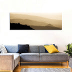 Foggy Mountain Sunset with Evergreen Silhouettes Wall Art