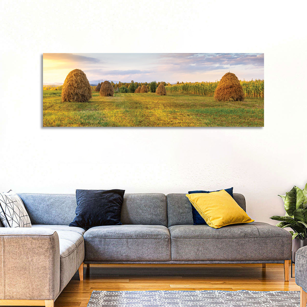 Haystacks at Sunset Fieldscape Wall Art