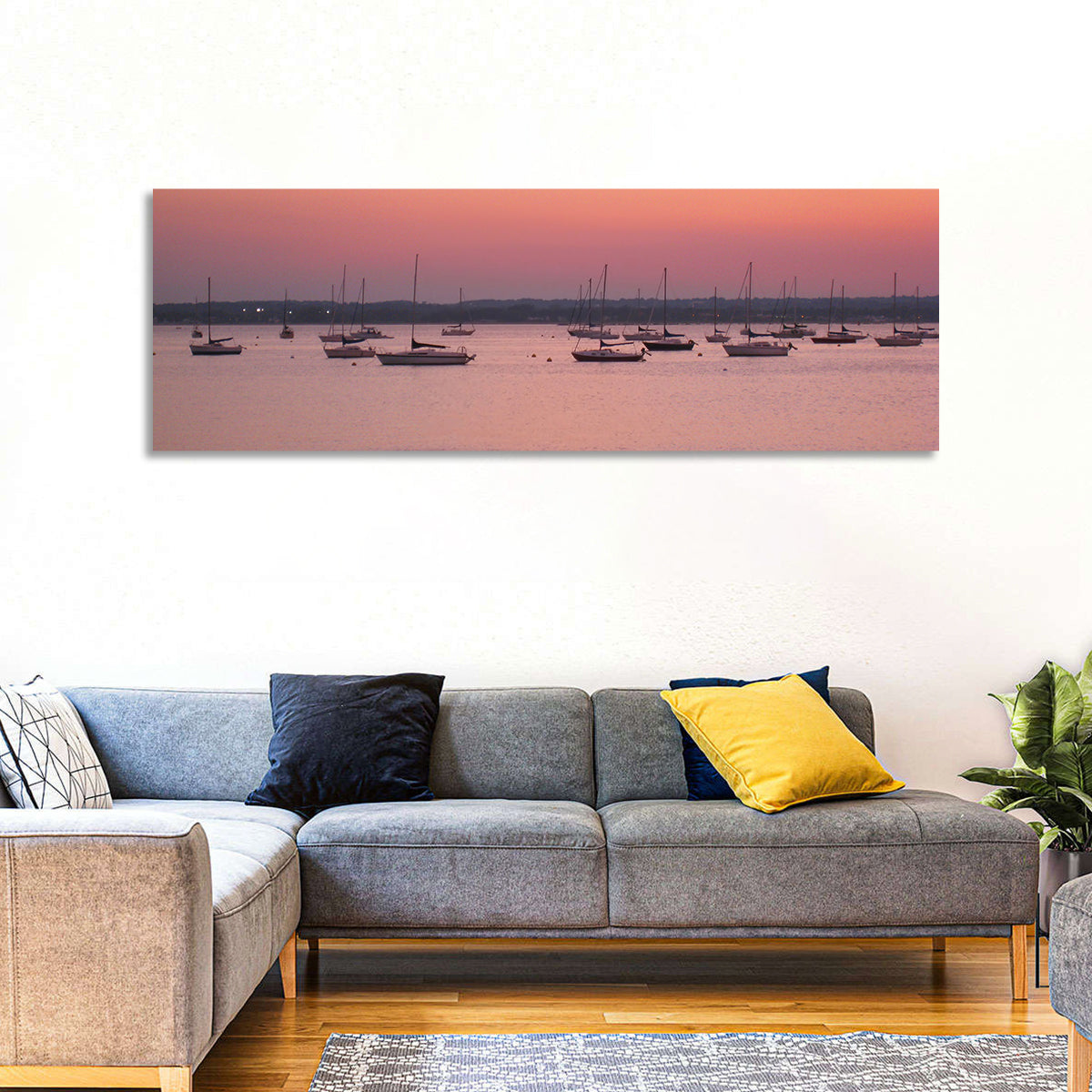 East Haven Beach Sunset Wall Art in a room, panoramic