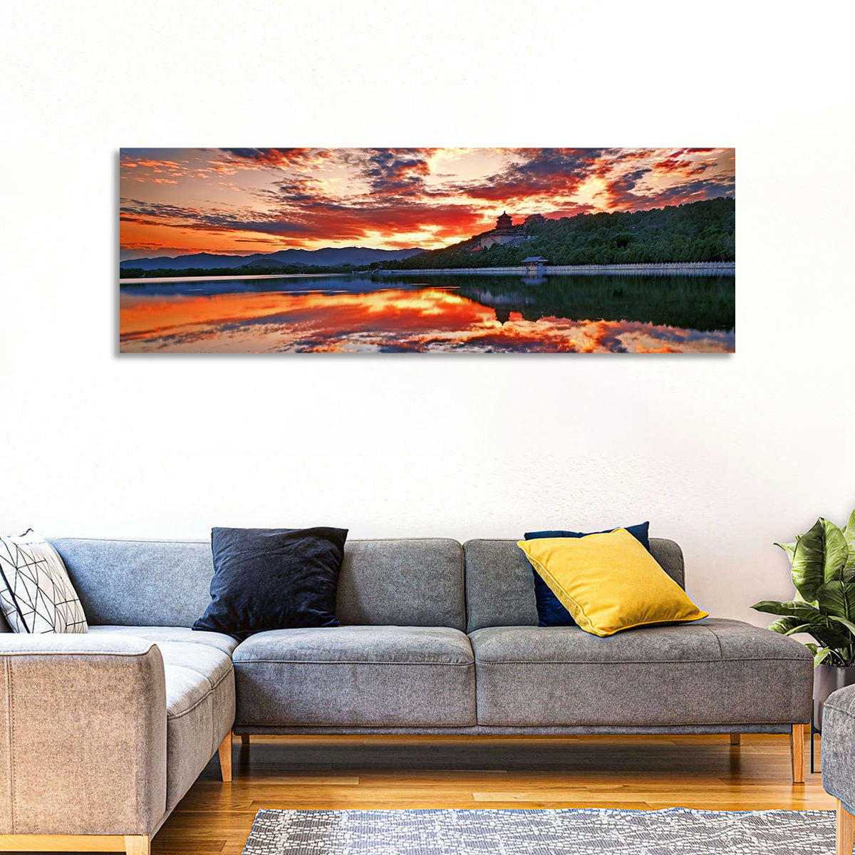 Kunming Lake Sunset, Summer Palace Wall Art in a room, panoramic