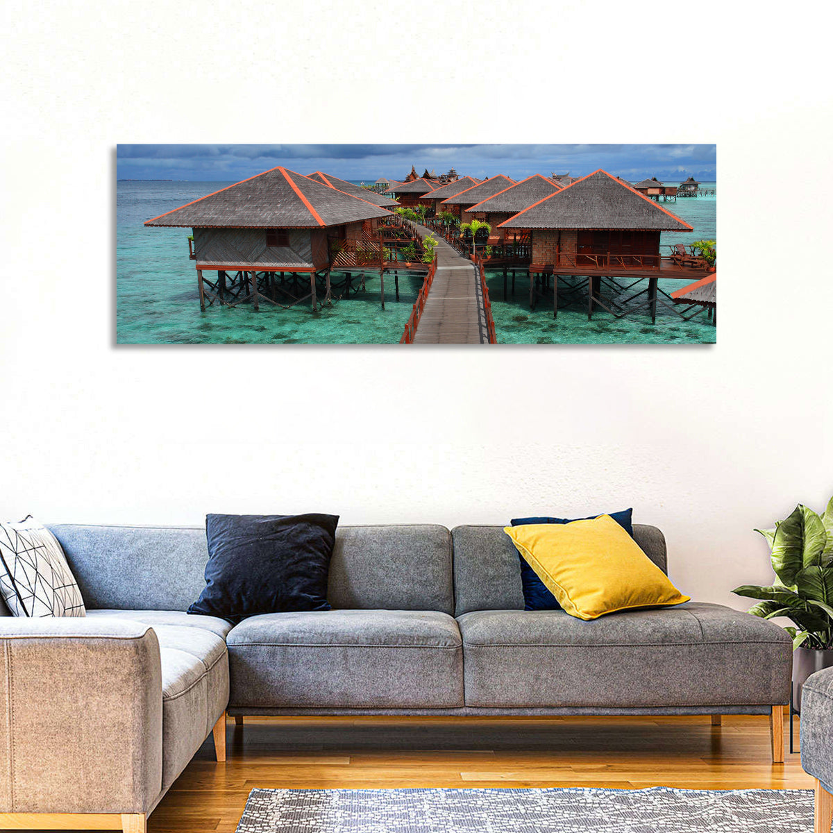 Overwater Bungalows Boardwalk Over Turquoise Sea Wall Art