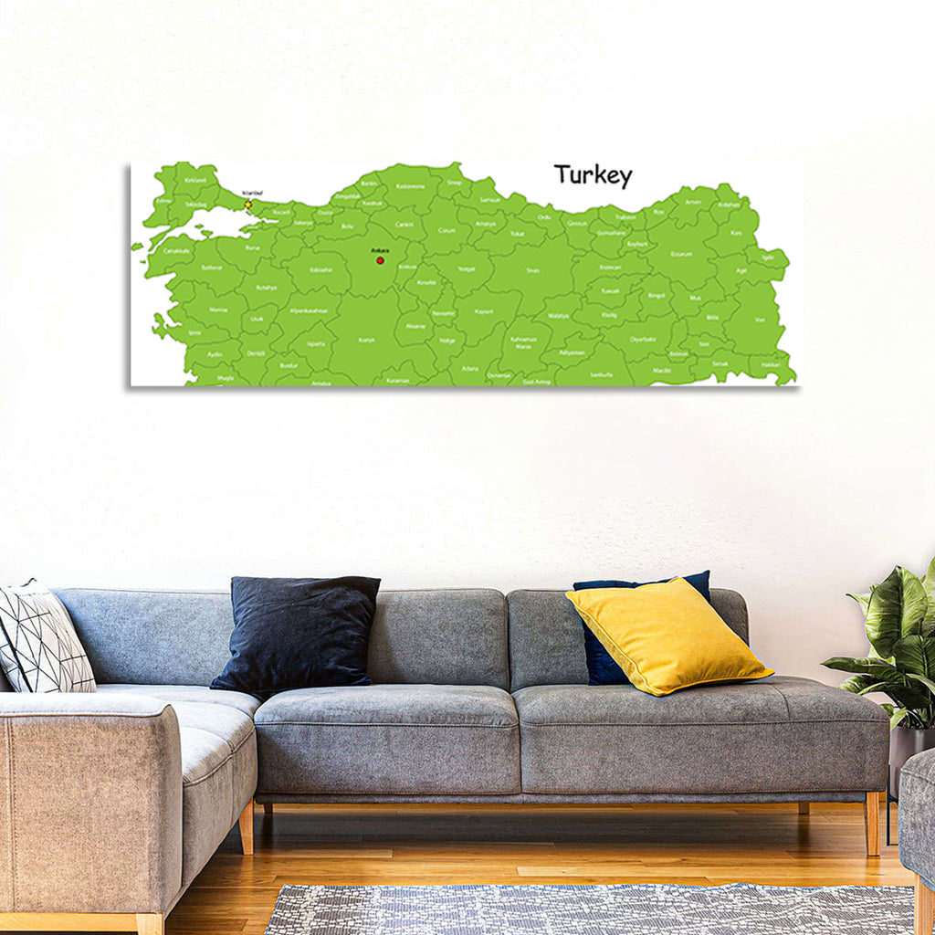 Turkey Map with Province Labels Wall Art
