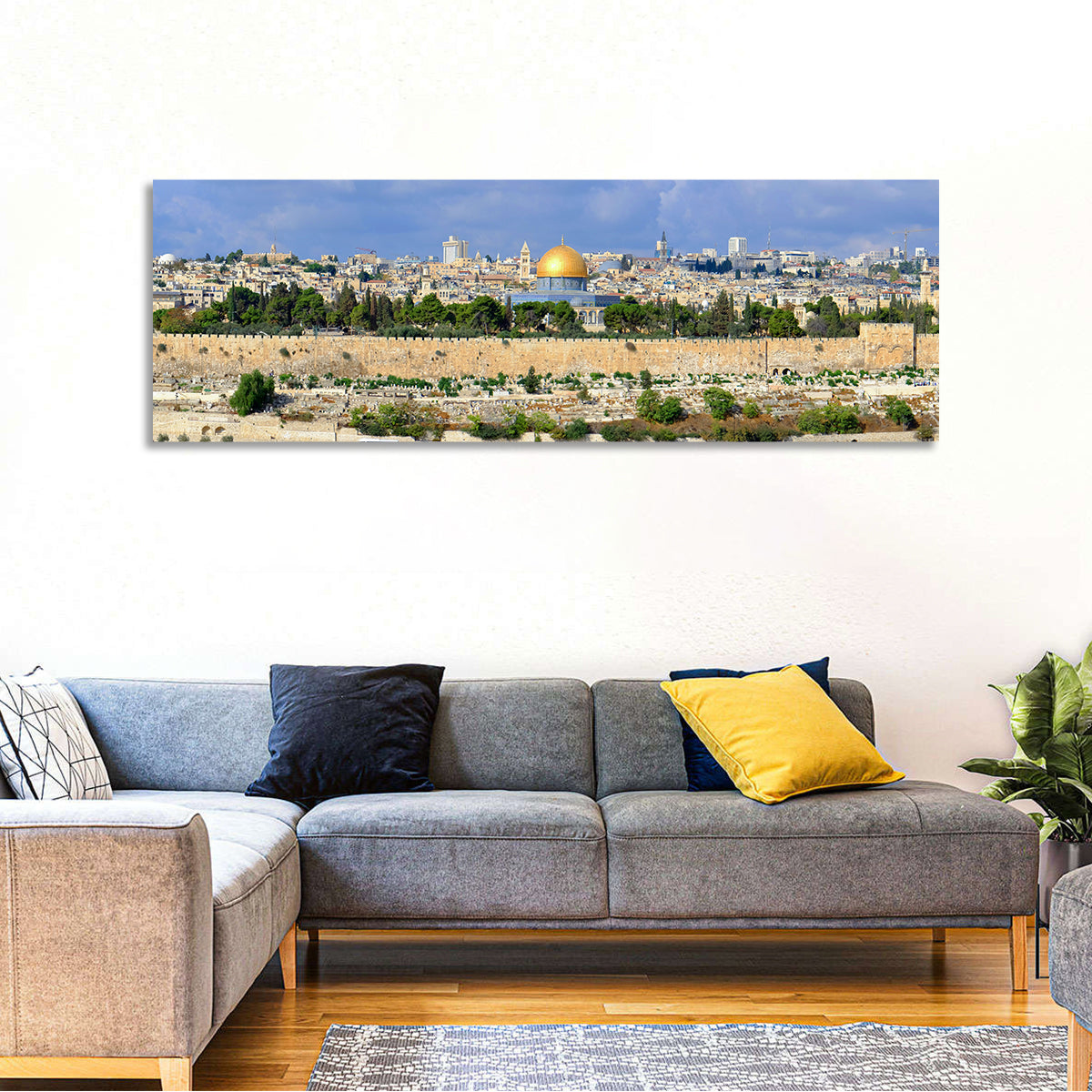 Jerusalem Old City View Wall Art in a room, panoramic