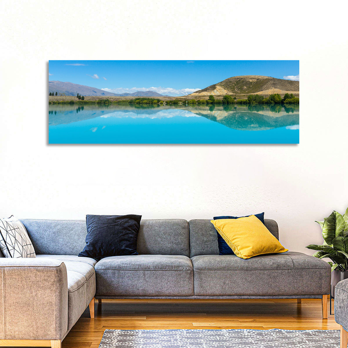 Lake Ruataniwha Wall Art in a room, panoramic