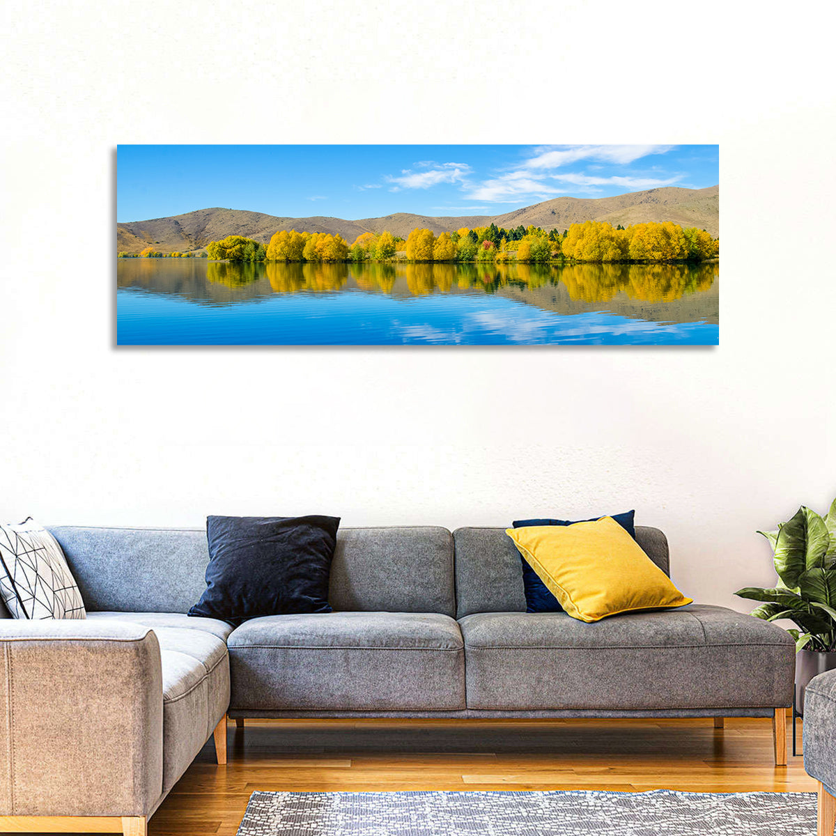 Lake Ruataniwha Wall Art in a room, panoramic