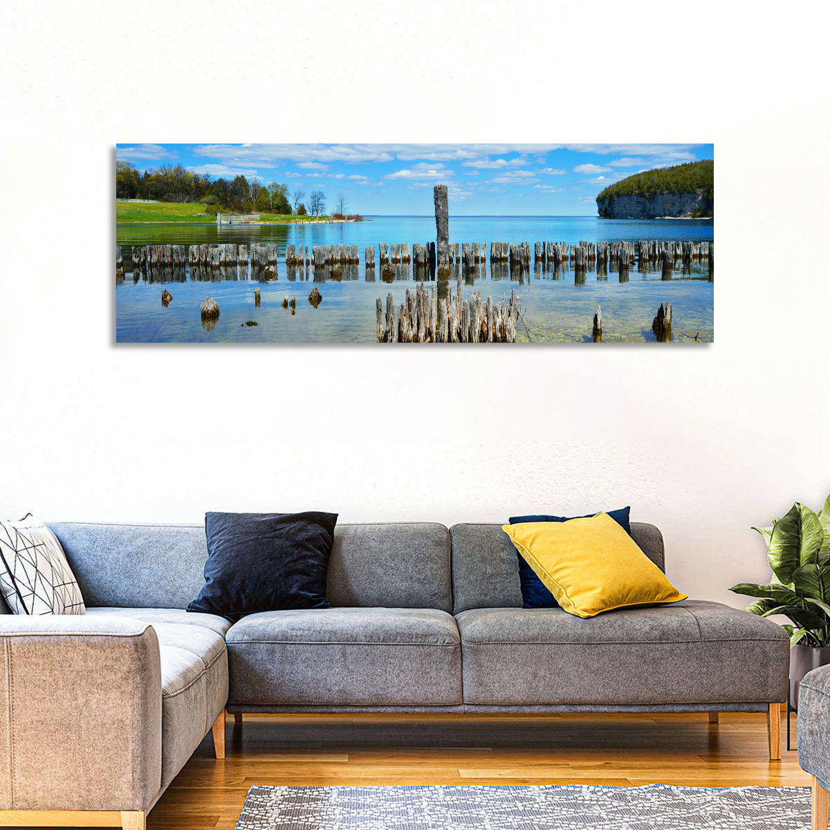 Big Bay De Noc Garden View Wall Art in a room, panoramic