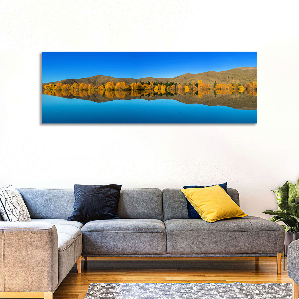 Lake Ruataniwha Wall Art in a room, panoramic