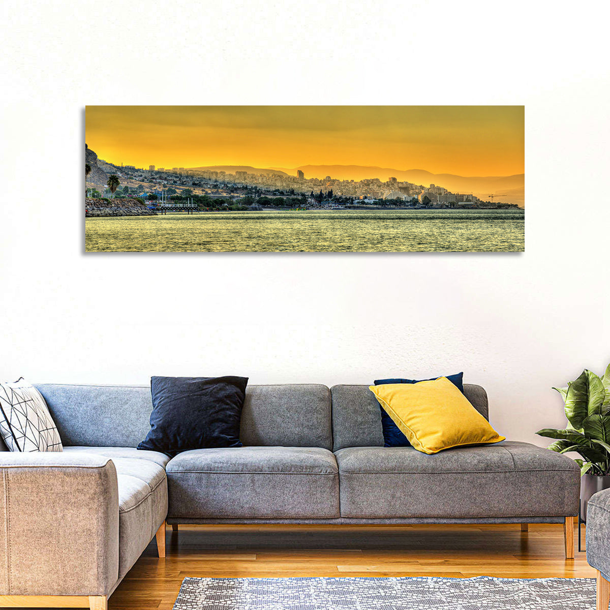 Tiberias from the Sea of Galilee Wall Art in a room, panoramic
