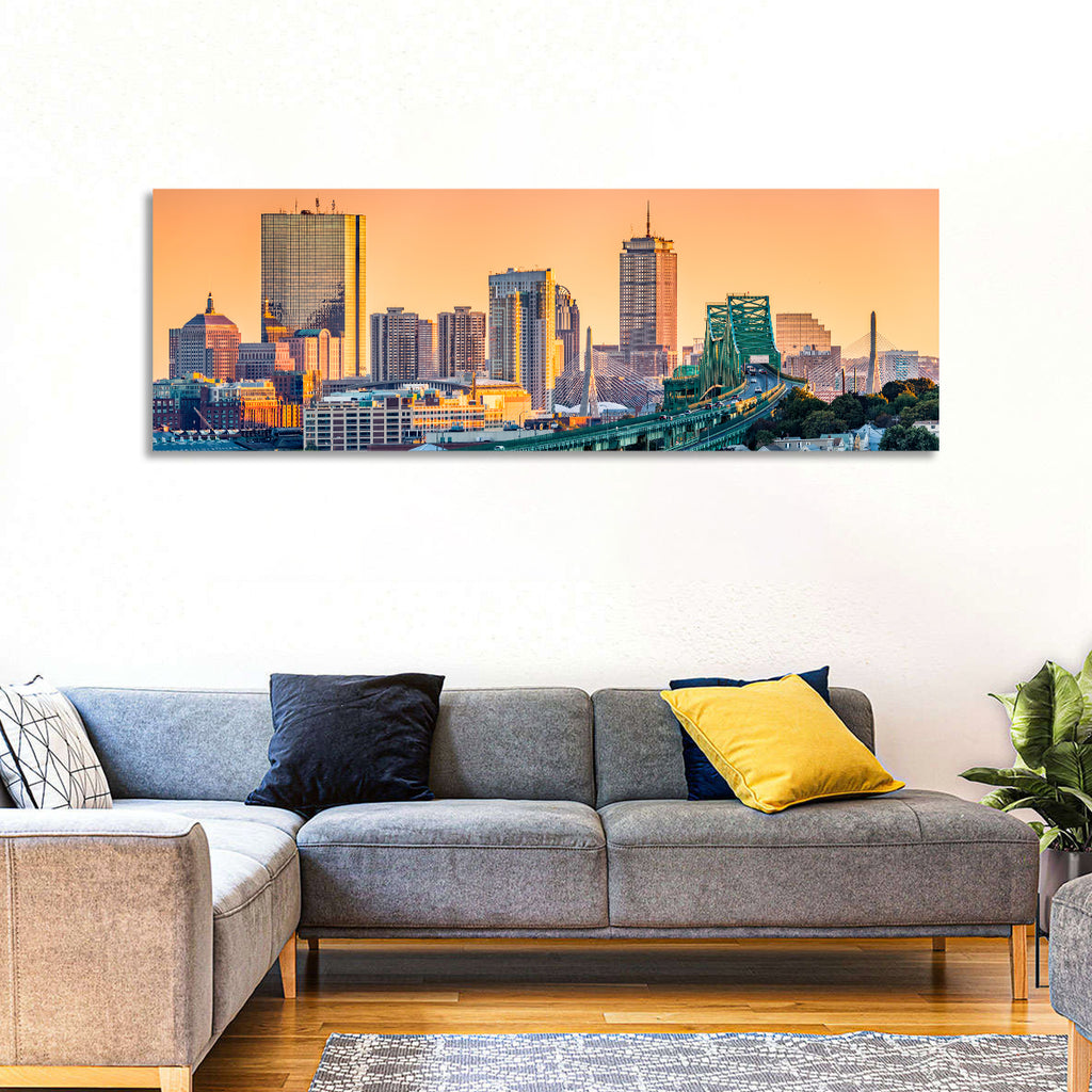 Tobin Bridge to Boston Skyline at Golden Hour Wall Art