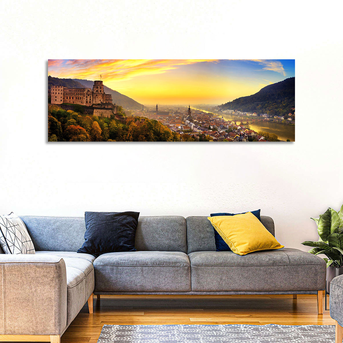 Heidelberg Castle at Dusk Wall Art in a room, panoramic