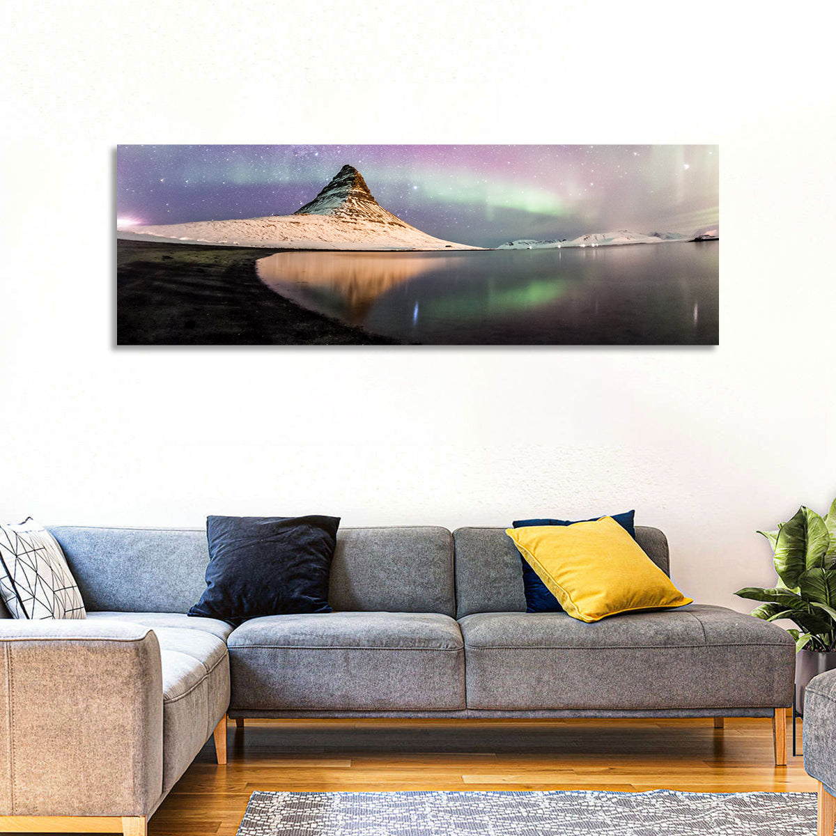 Kirkjufell Under the Milky Way Wall Art in a room, panoramic