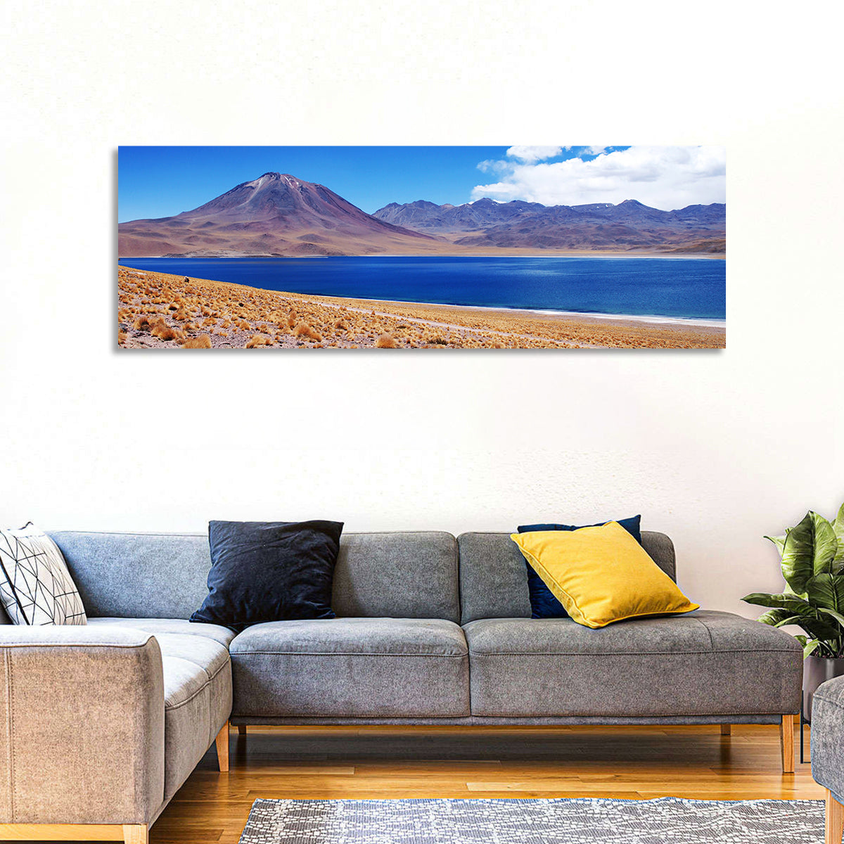 Miscanti Lagoon and Miñiques Volcano Wall Art in a room, panoramic