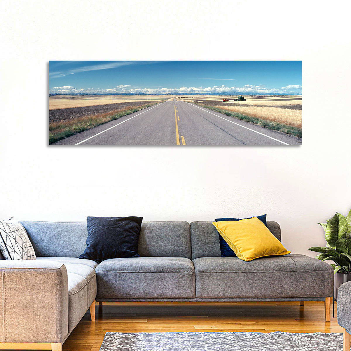Infinite Road, Montana Wall Art in a room, panoramic